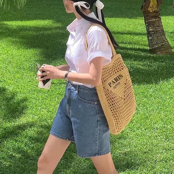 Straw Crochet Tote Bag Women Beach Woven Design Summer Fashion Spacious - Picture 2 of 6